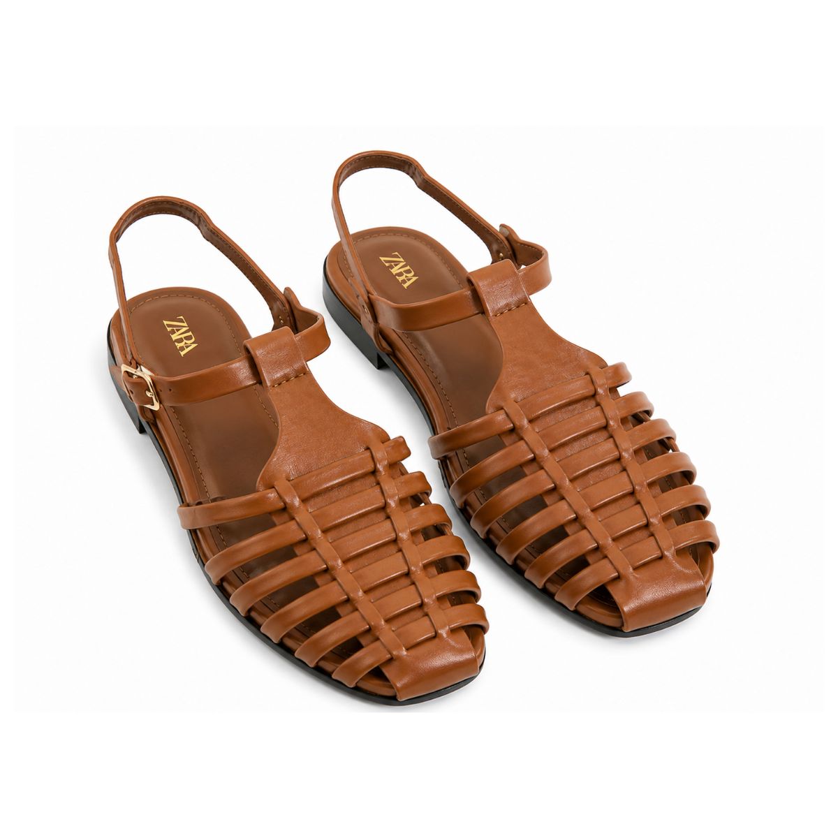 ZARA Braided Leather Sandals Women 1615-018 - TAN