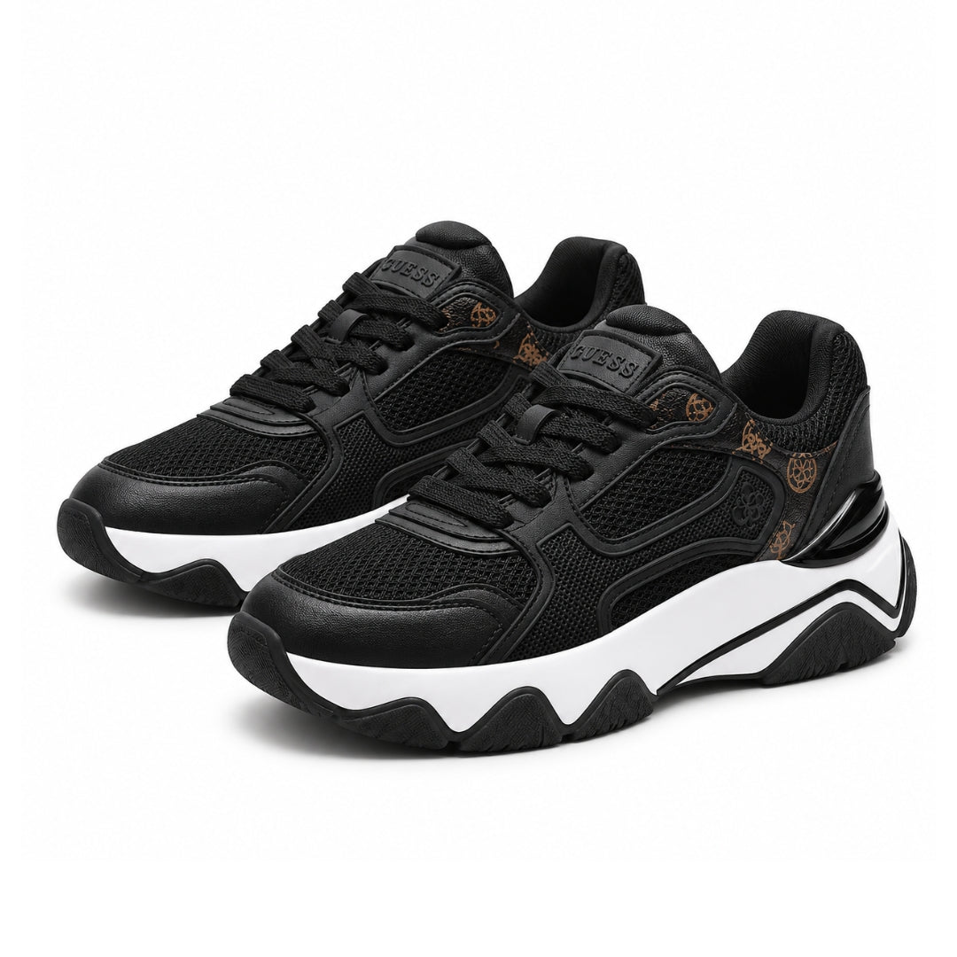 GUESS Mazzy Mixed Leather Sneakers Women - BLKWHT