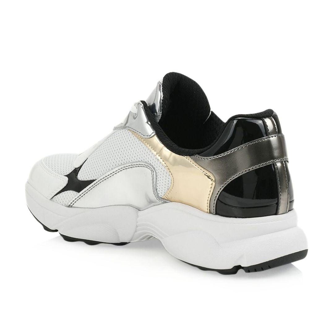 Michael Kors Sami Metallic Two-Tone Signature Logo Sneaker - WHTMTC