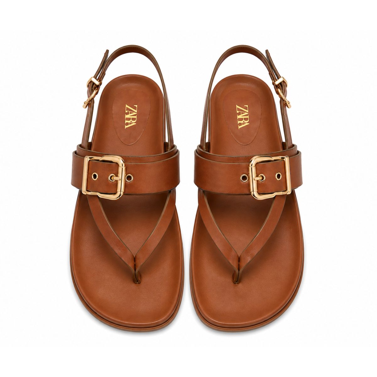 ZARA  Flat Slider with Buckles Sandals Women 1615-013 - TAN