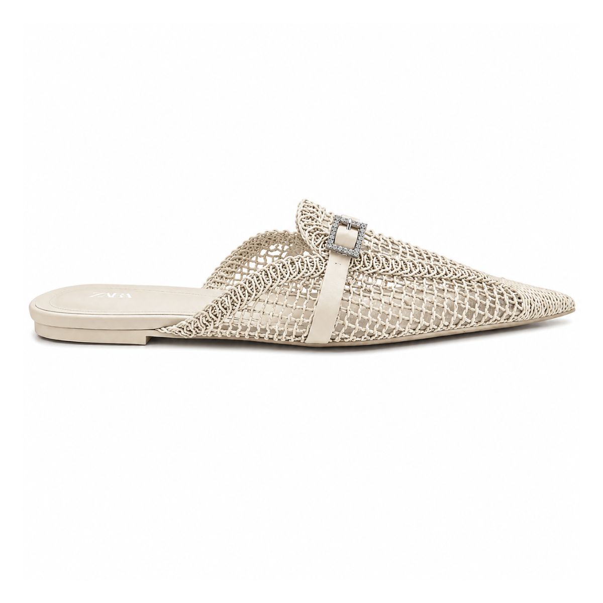 ZARA parkly Rhinestone Flat Sandals Women 1615-011-CRM