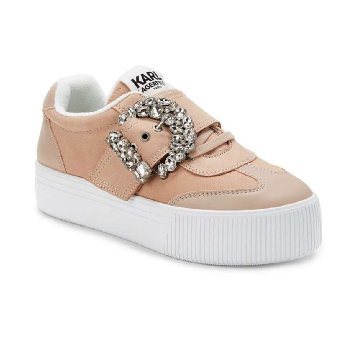 KARL LAGERFELD PARIS Buckle Retro Leather Sneakers Women - BEG