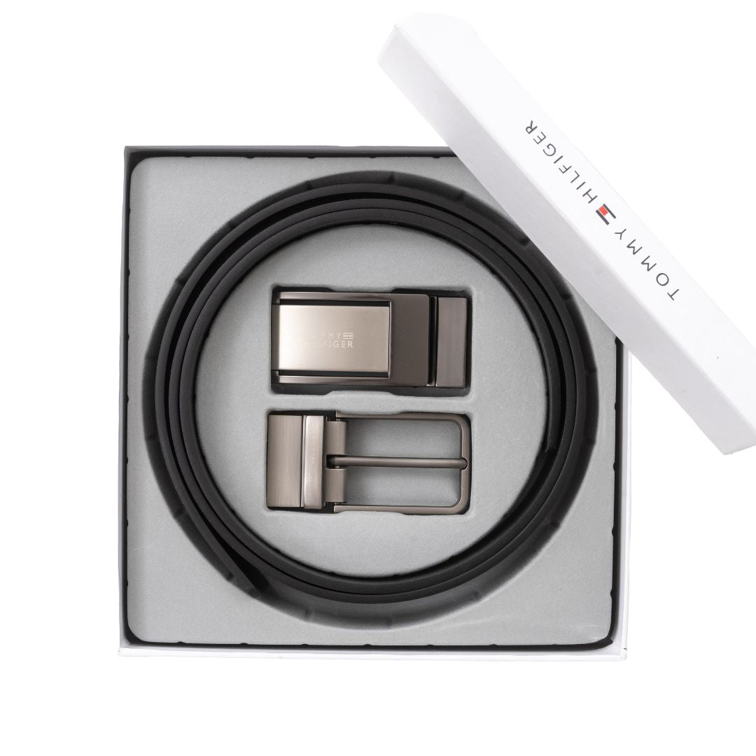 Tommy Hilfiger Reversible Leather Belt with Two Buckles – Black/Brown