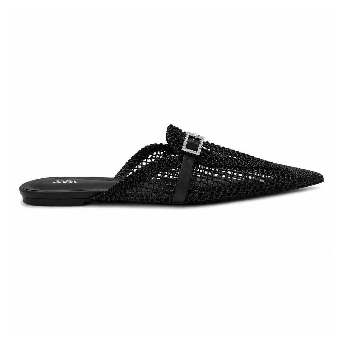 ZARA parkly Rhinestone Flat Sandals Women 1615-010- BLK