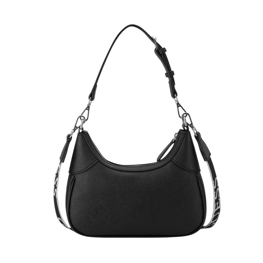 GUESS Berkton Monogram Print Shoulder Bag with Zip Closure - BLK