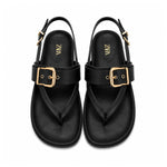 ZARA  Flat Slider with Buckles Sandals Women 1615-012 - BLK