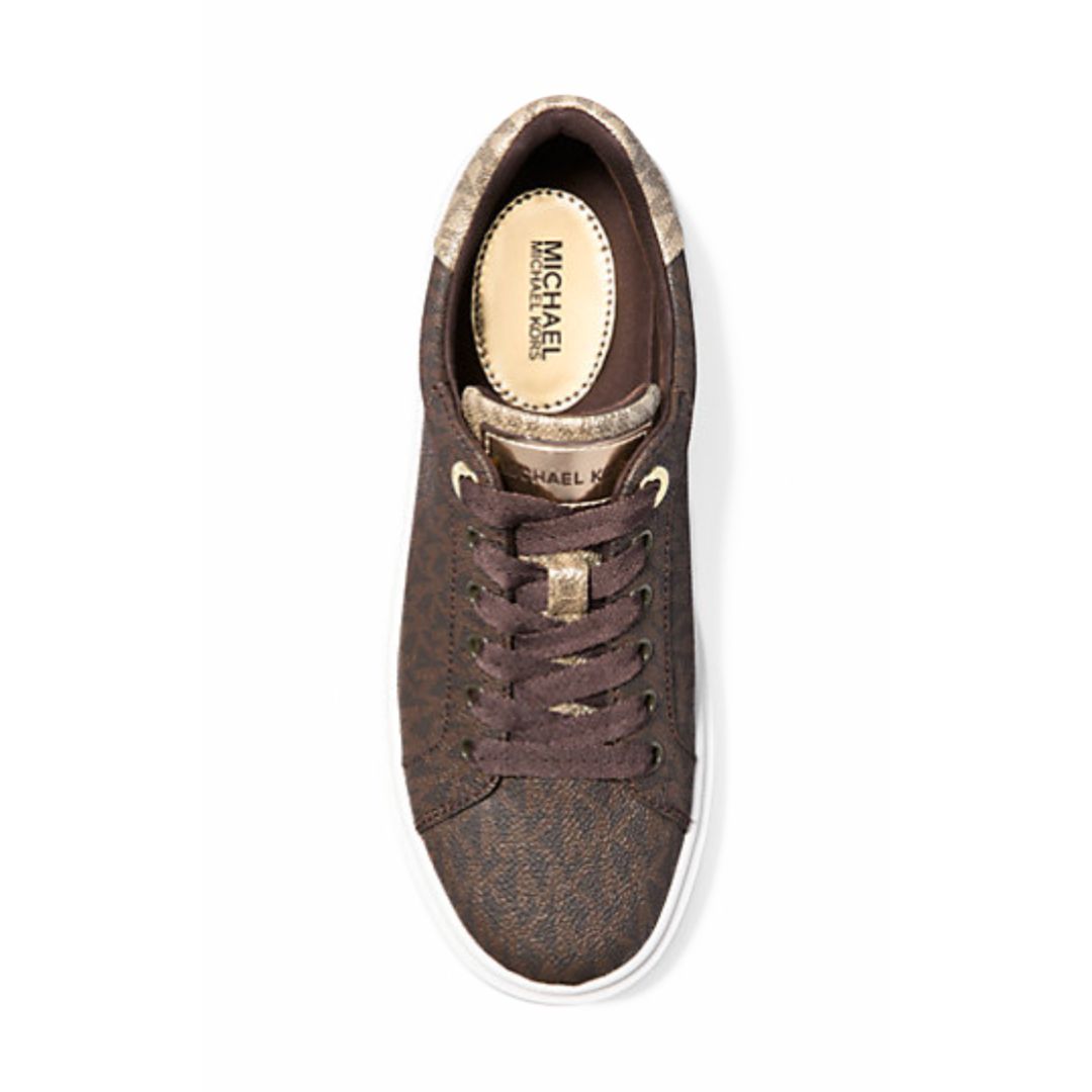 Michael Kors Romey Metallic Two-Tone Signature Logo Platform Sneaker - BRN