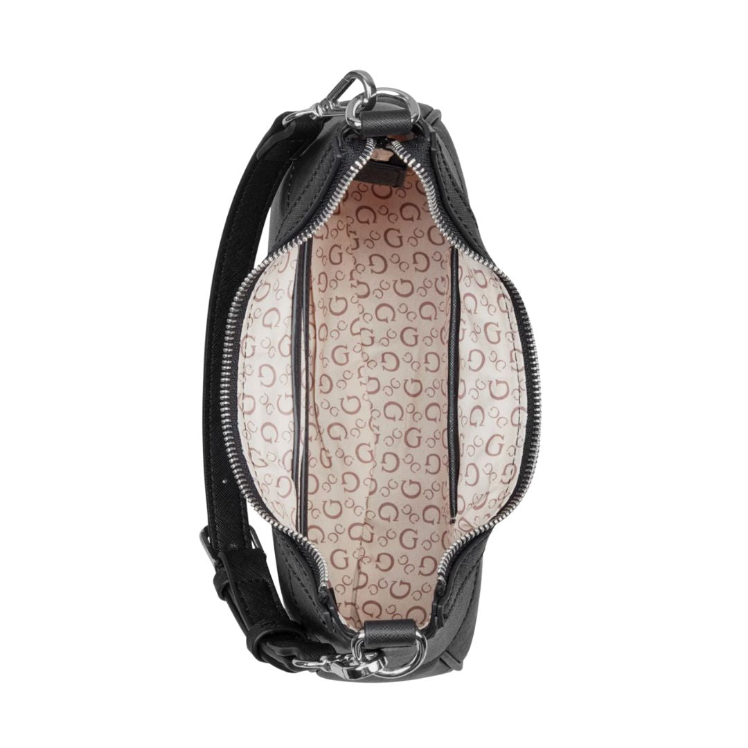 GUESS Berkton Monogram Print Shoulder Bag with Zip Closure - BLK