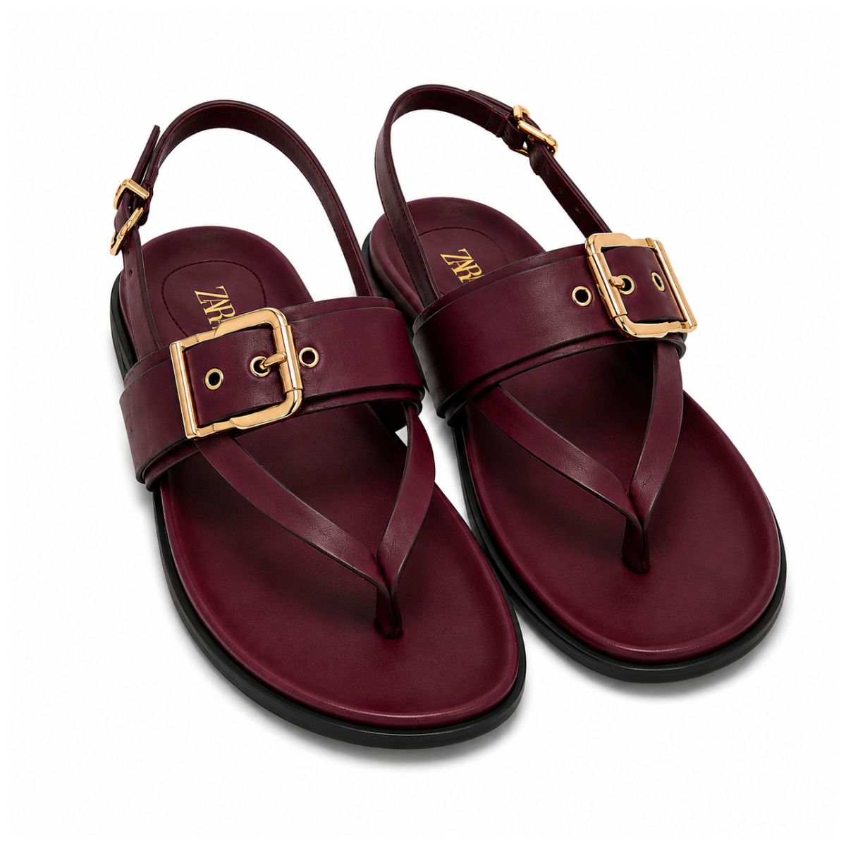 ZARA  Flat Slider with Buckles Sandals Women 1615-014 - BUR
