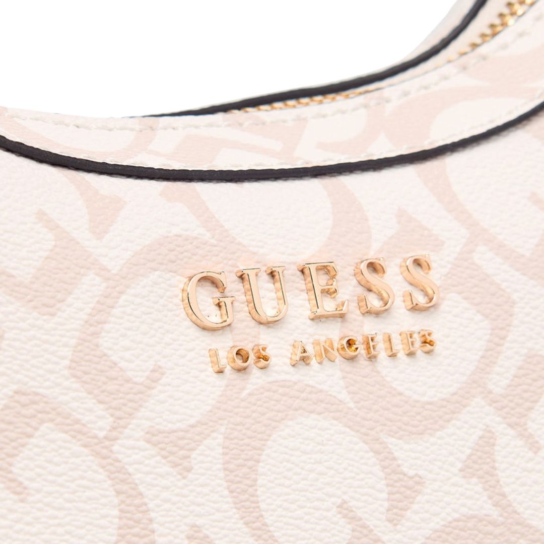 GUESS Berkton Monogram Print Shoulder Bag with Zip Closure - BEG