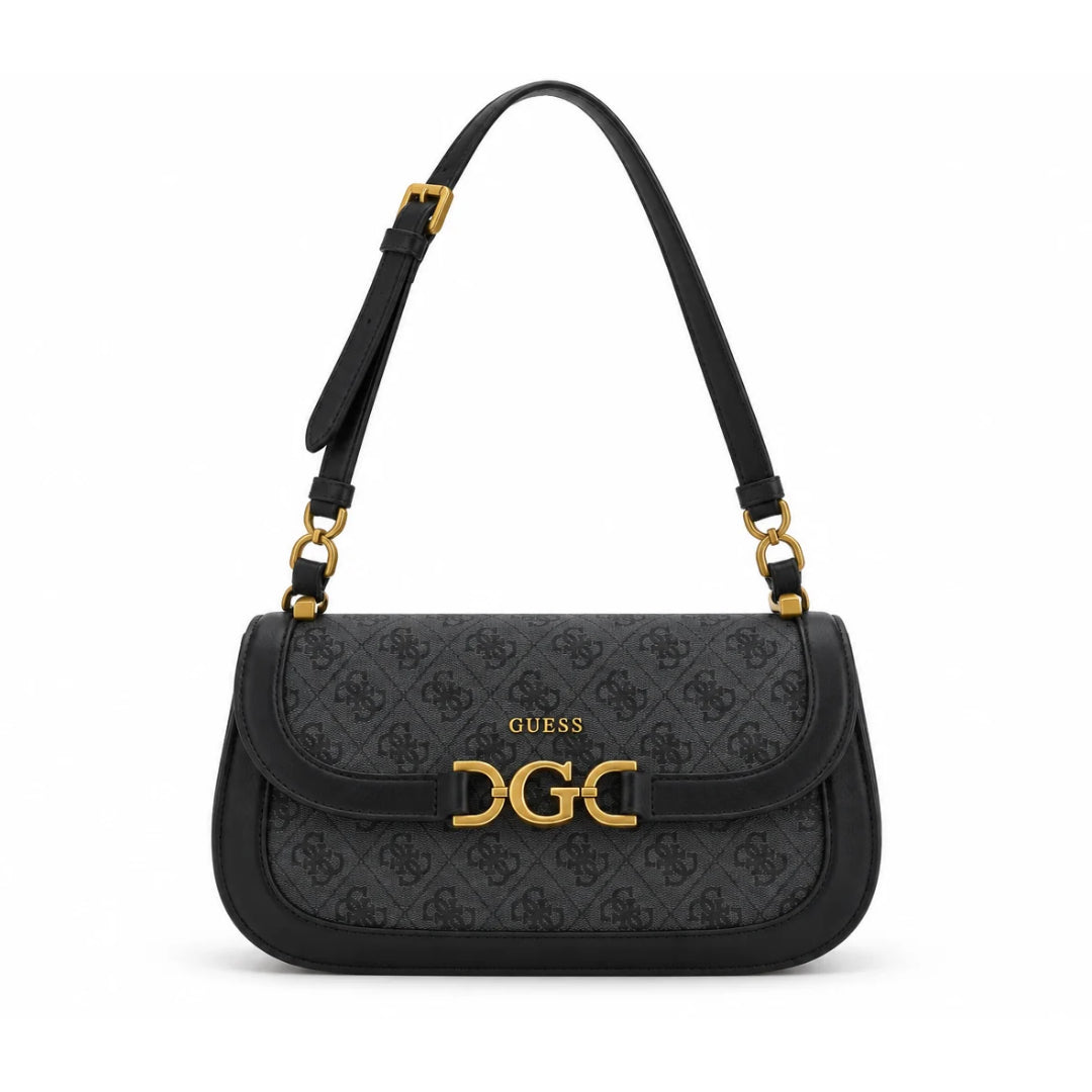 GUESS 4G Monogram Flap Shoulder Bag -  BLK