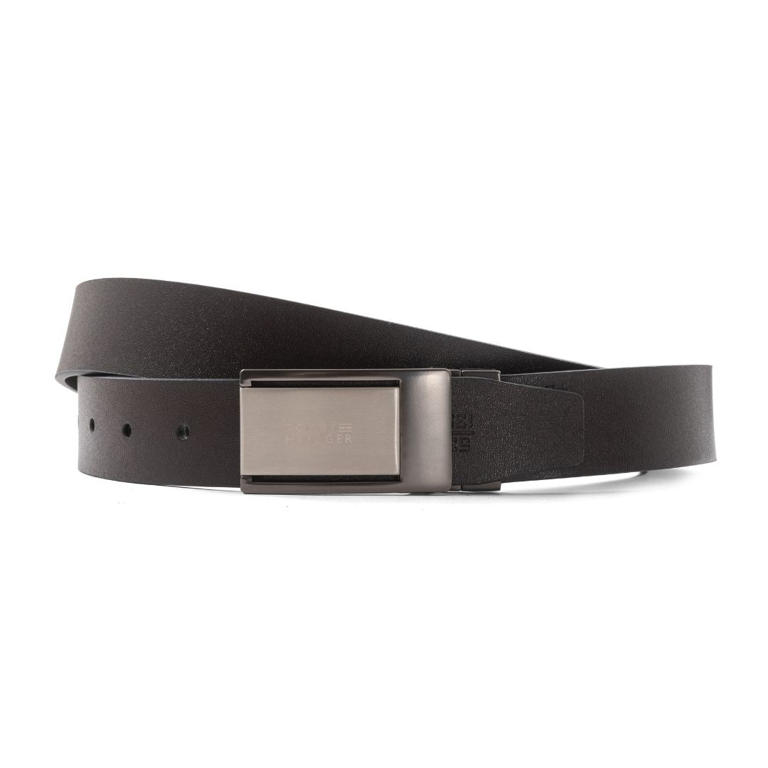 Tommy Hilfiger Reversible Leather Belt with Two Buckles – Black/Brown