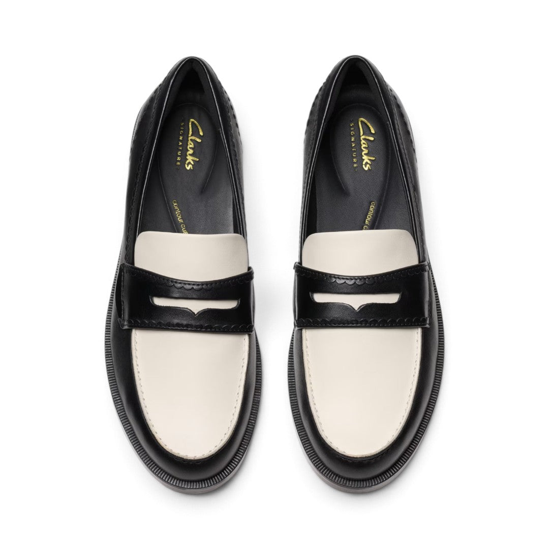 Clarks Leather Block Heel Loafers - BLK