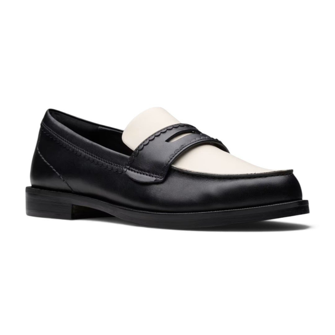 Clarks Leather Block Heel Loafers - BLK