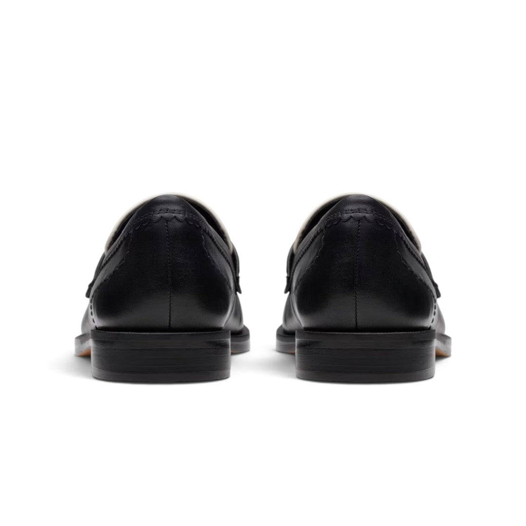 Clarks Leather Block Heel Loafers - BLK