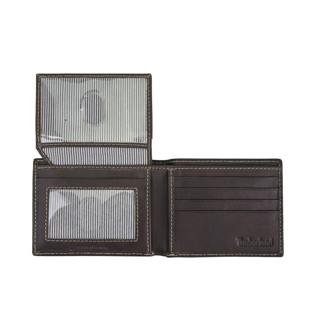 Timberland Passcase Leather Wallet with Attached Flip Pocket - DRKBRW - Brown