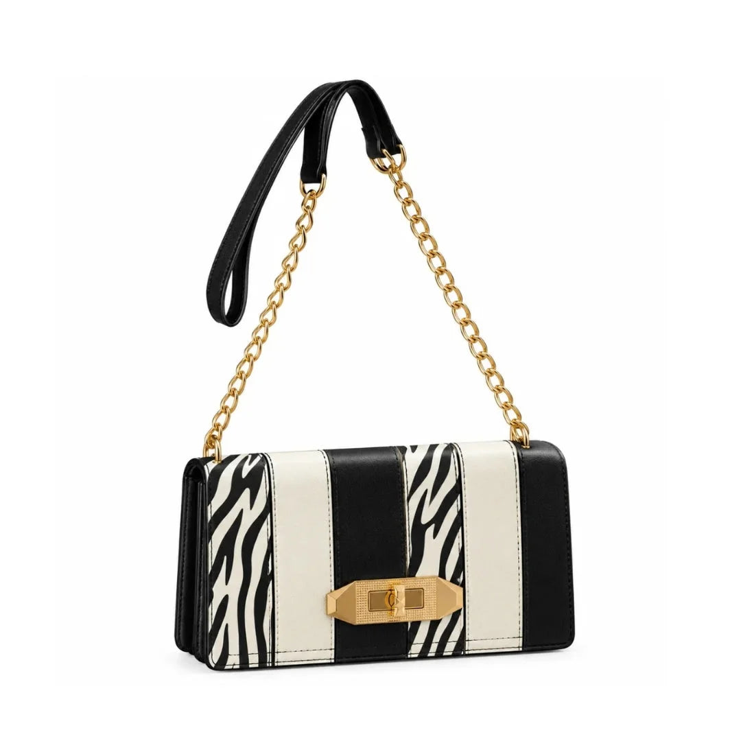 ALDO Zebra Print Chain Shoulder Bag Women - BLK - Black