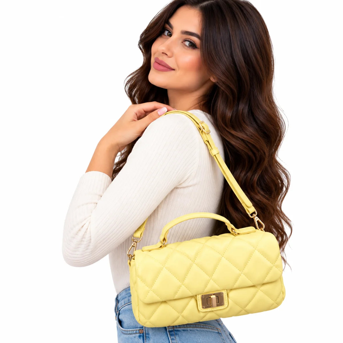 ALDOA Quilted Top Handle Bag Women - YEL - Yellow