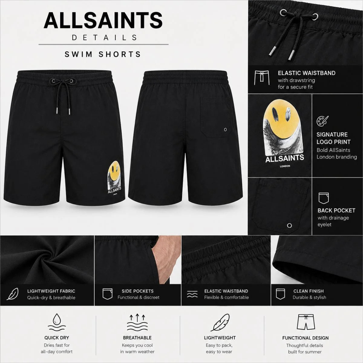 ALLSAINTS Party Wave Shorts Men - BLK