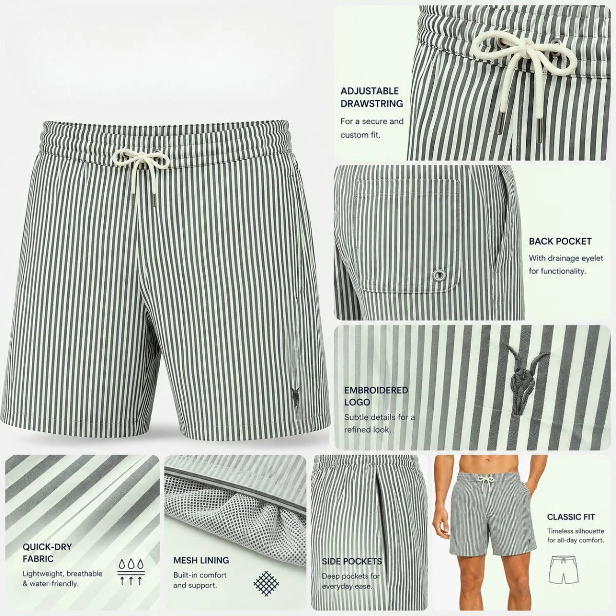 ALLSAINTS Party Wave Shorts Men -OFFWHTGRY
