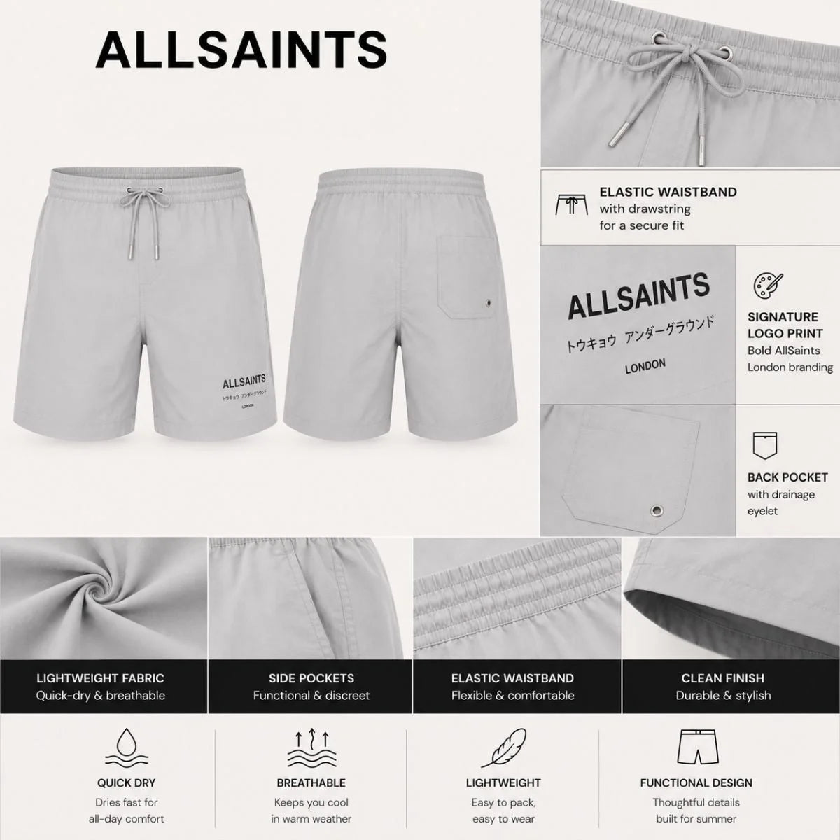 ALLSAINTS Underground Shorts Men - LGTGRY