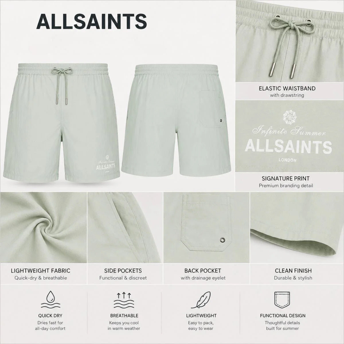 ALLSAINTS Underground Shorts Men - MNTGRN