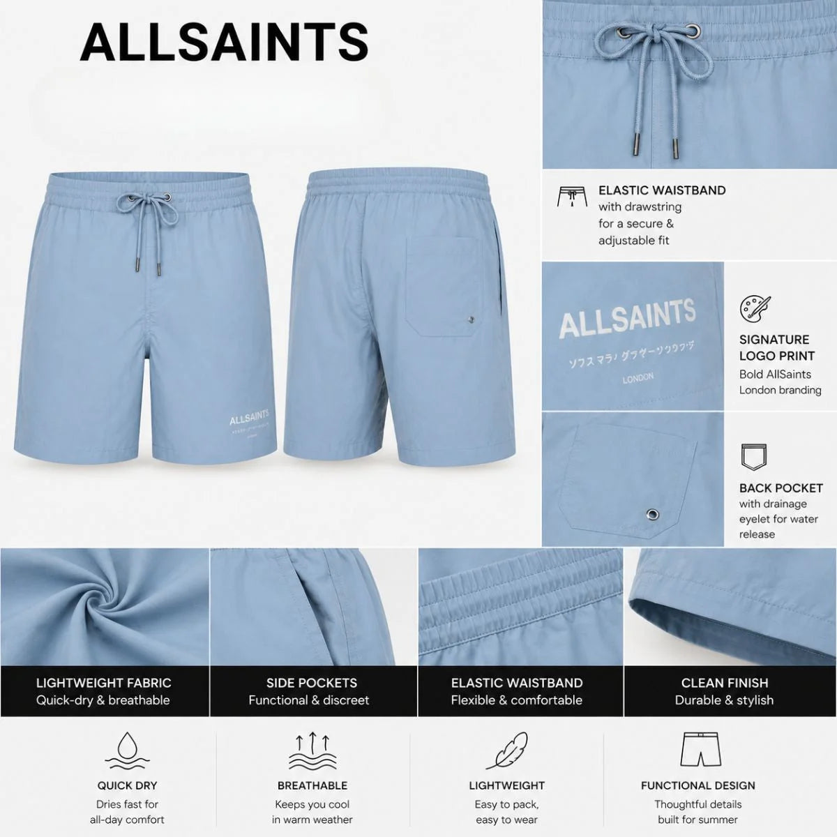ALLSAINTS Underground Shorts Men - SKY