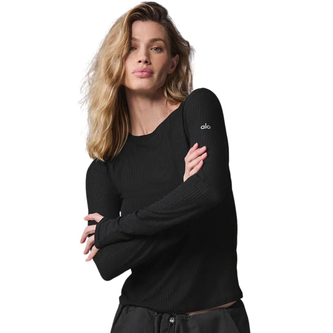 Alo Yoga Ribbed Sea Coast Long Sleeve Women - Black / M