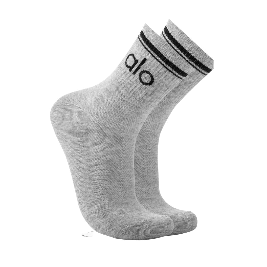 Alo Yoga Unisex Half-Crew Throwback Sock - GRYBLK - Gray/ Black / S