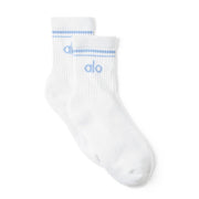 Alo Yoga Unisex Half-Crew Throwback Sock - WHTBLU - White/ Blue / S