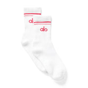 Alo Yoga Unisex Half-Crew Throwback Sock - WHTRED - White/ Red / S