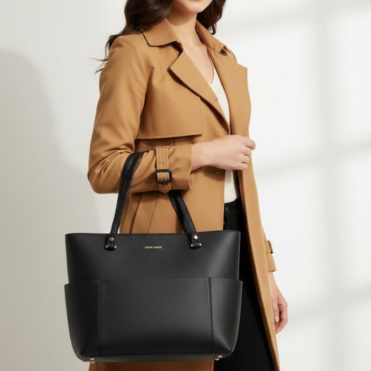 Anne Klein Brand Logo Tote Bag Handbag Women - BLK - Black