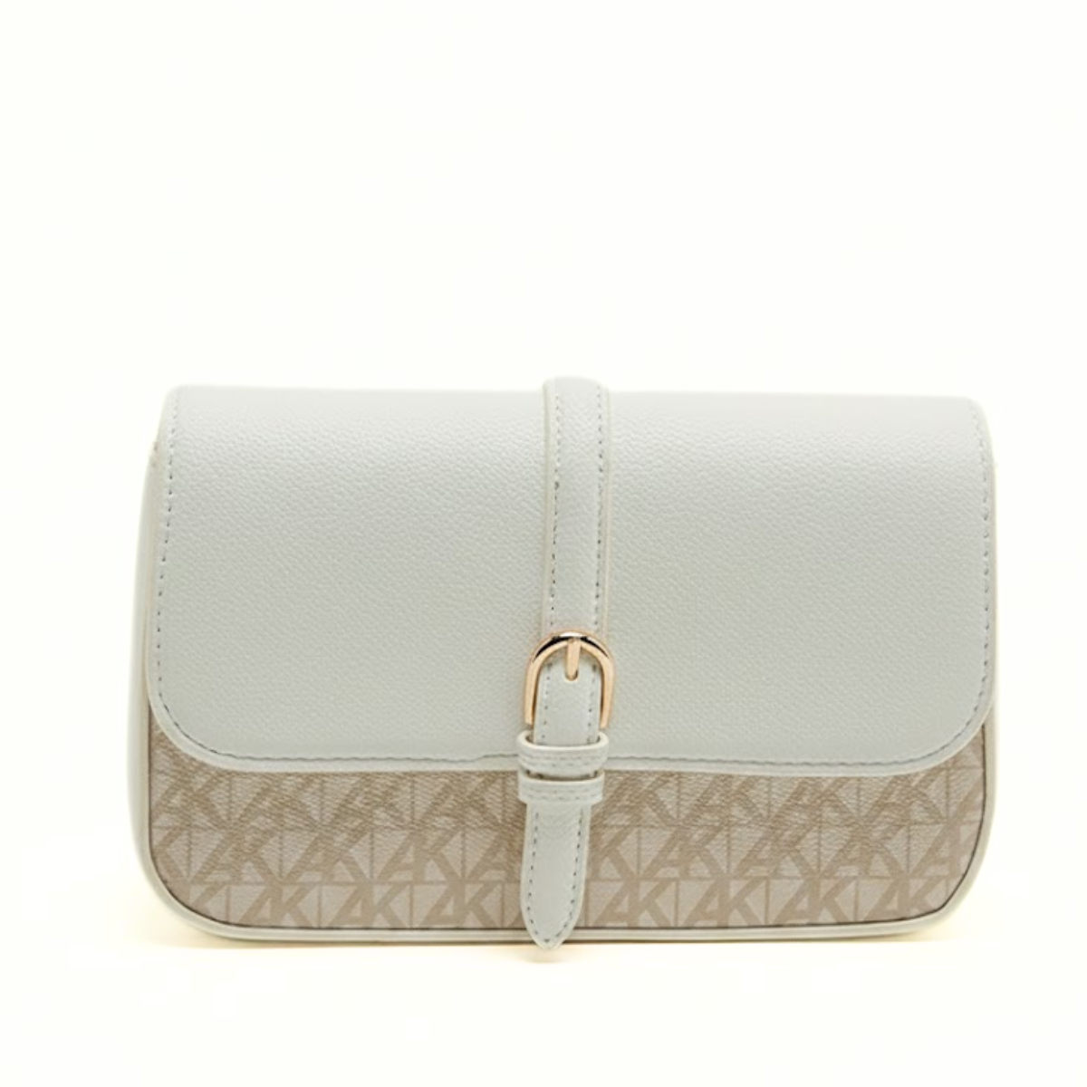 Anne Klein Monogram Patterned Flap Crossbody Bag Women - WHTBEG - White-Beige