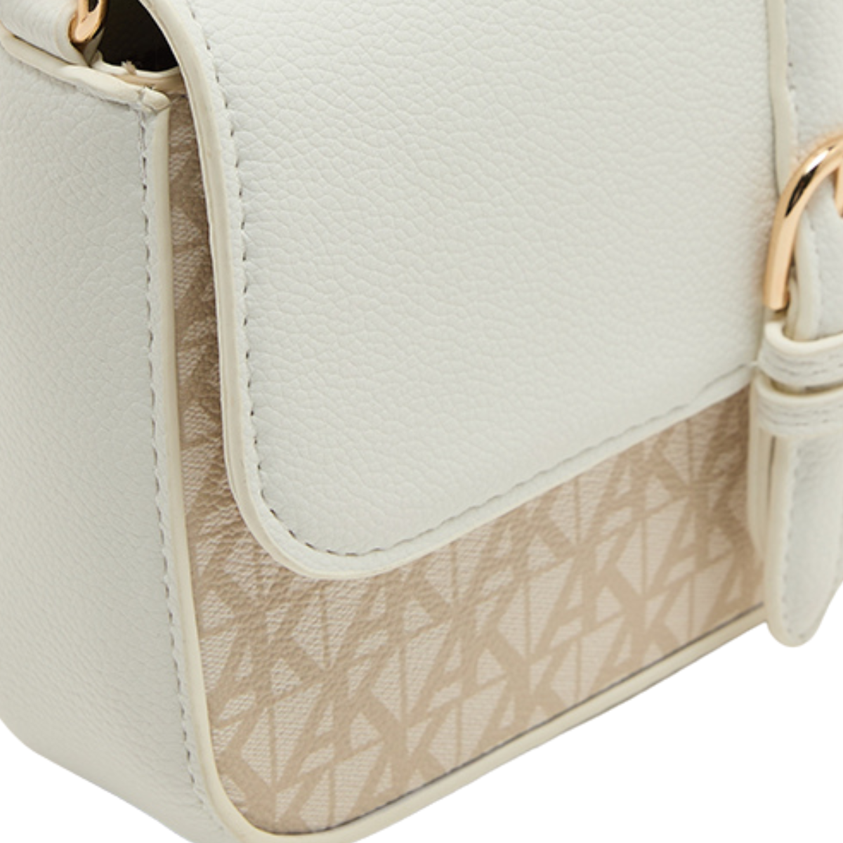 Anne Klein Monogram Patterned Flap Crossbody Bag Women - WHTBEG - White-Beige