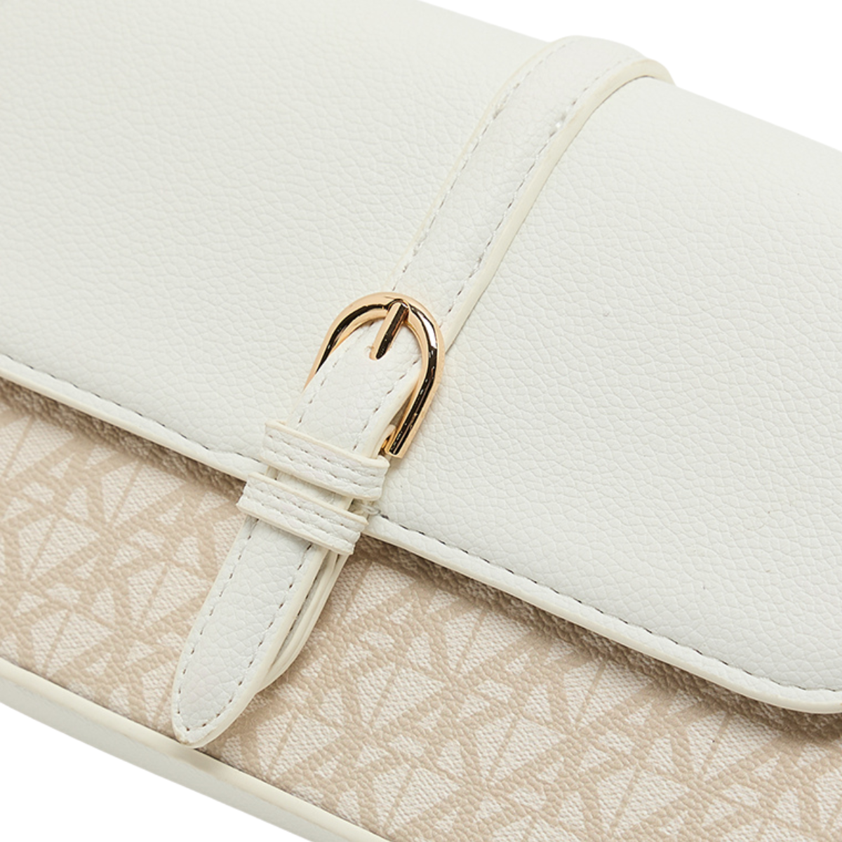 Anne Klein Monogram Patterned Flap Crossbody Bag Women - WHTBEG - White-Beige