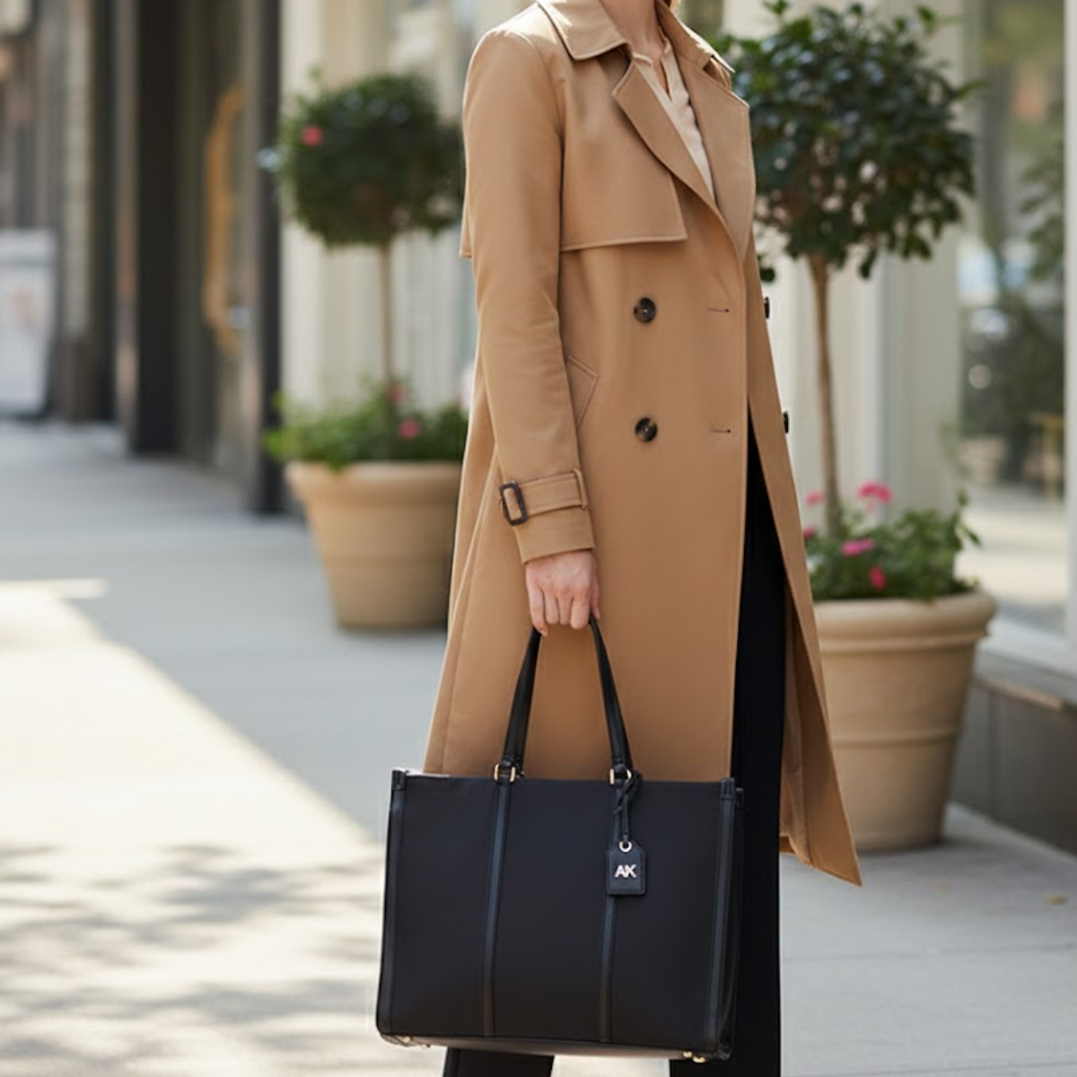 Anne Klein Solid Tote Bag Set Handbag Women - BLK - Brown-Black