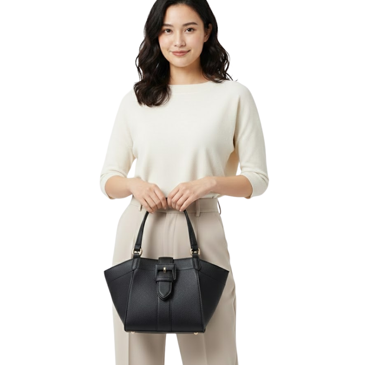 Anne Klein Textured Buckle Detail Tote Bag Handbag Women - BLK - Black