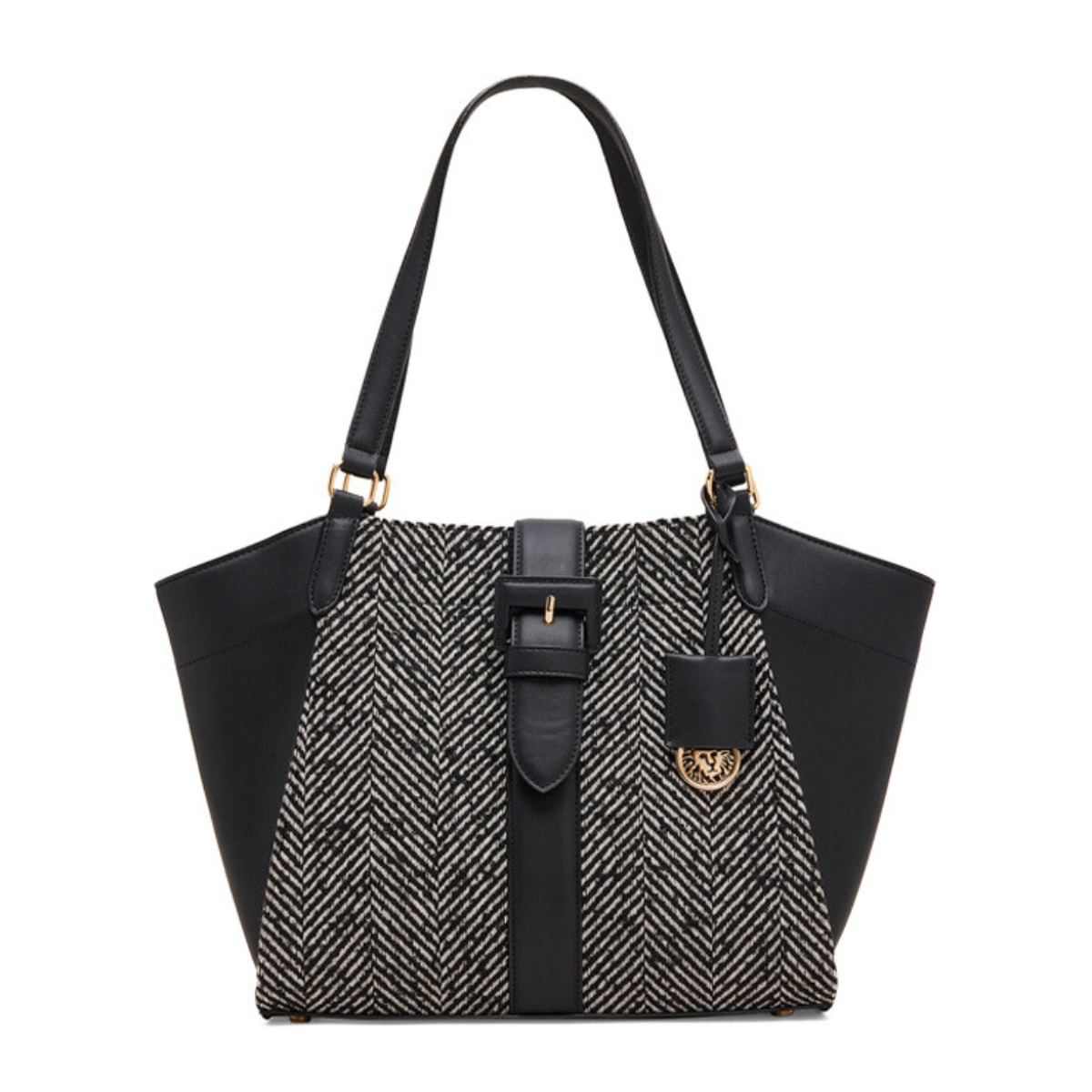 Anne Klein Textured Buckle Detail Tote Bag Handbag Women - BLK - Black