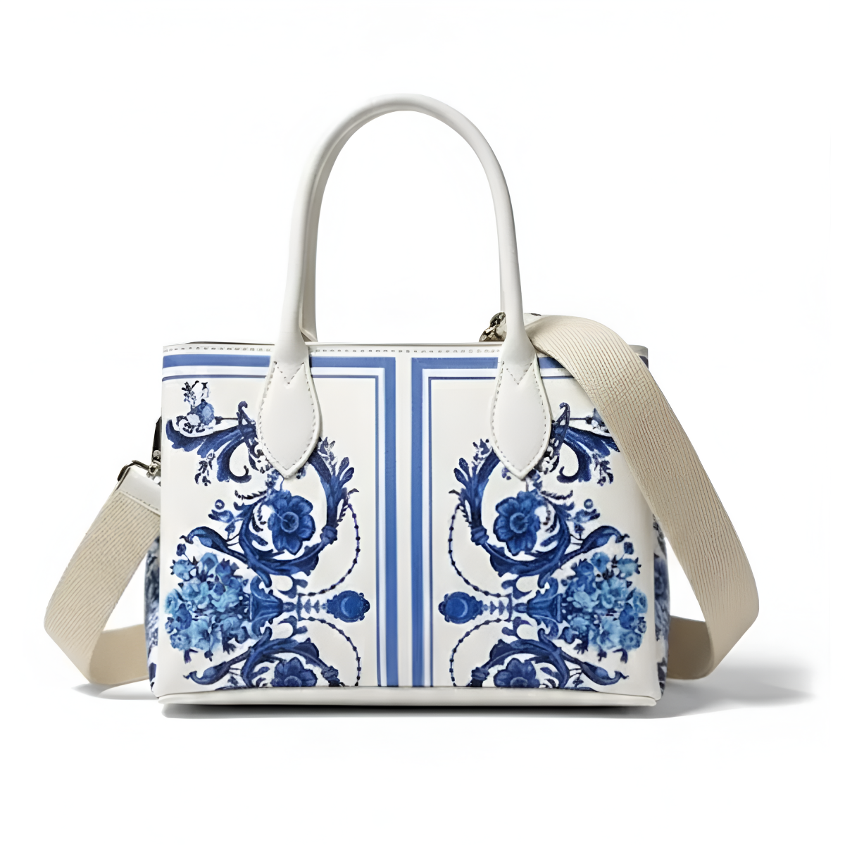 Anne Klein Toile Bonded Large Tote Shoulder Bag Women - WHTBLU - White-Blue