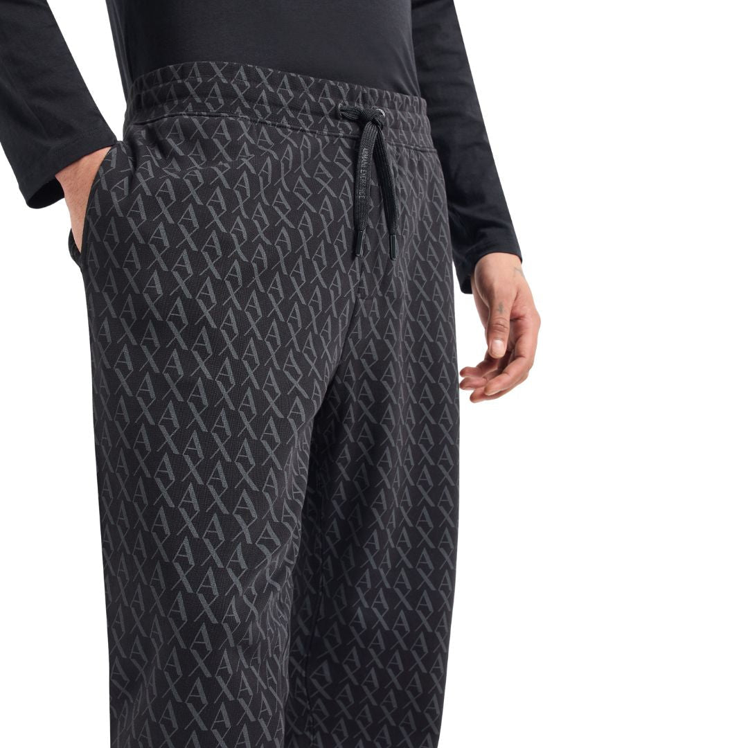 Armani Exchange All Over Logo Essentials Regular Fit Black Print Trousers Men - BLK