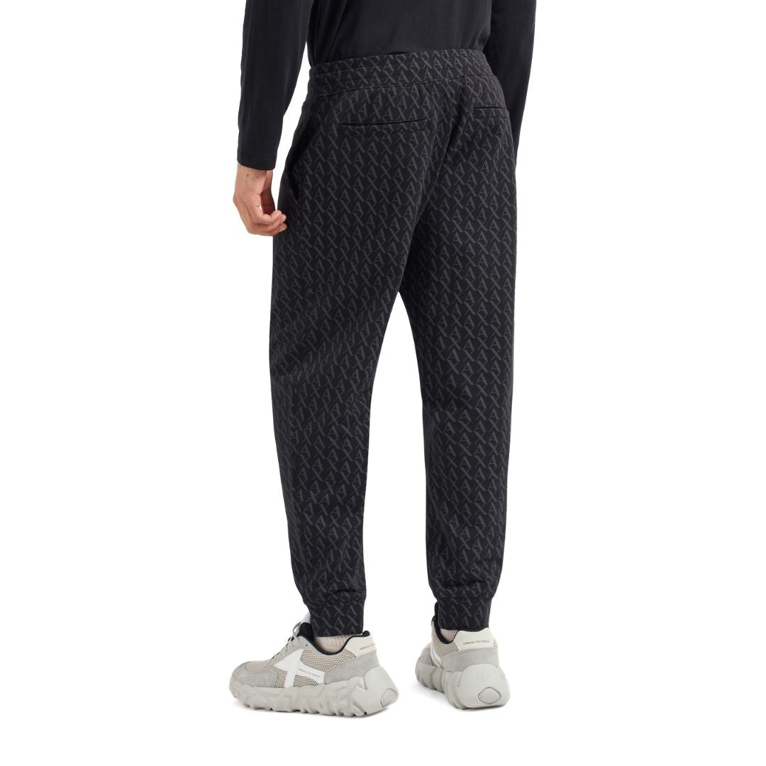 Armani Exchange All Over Logo Essentials Regular Fit Black Print Trousers Men - BLK