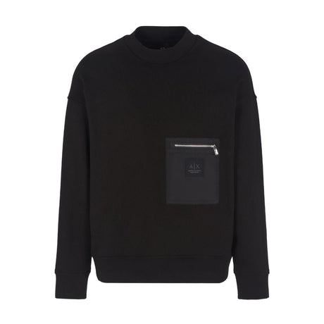 Armani Exchange Crewneck Sweatshirt With Zip-up Pocket Men - BLK - Black / XS