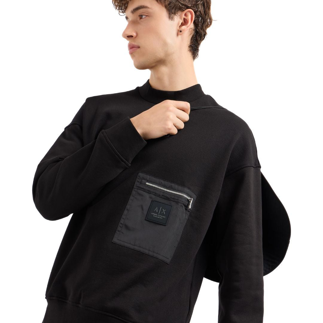 Armani Exchange Crewneck Sweatshirt With Zip-up Pocket Men - BLK