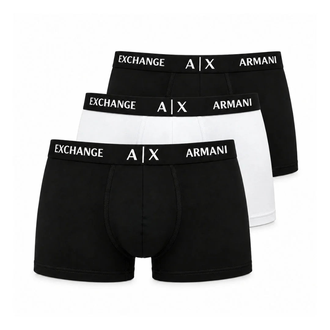 Armani Exchange Essential Stretch Cotton Jersey Men’s Boxer Trunks – 3-Pack - White-Black / S