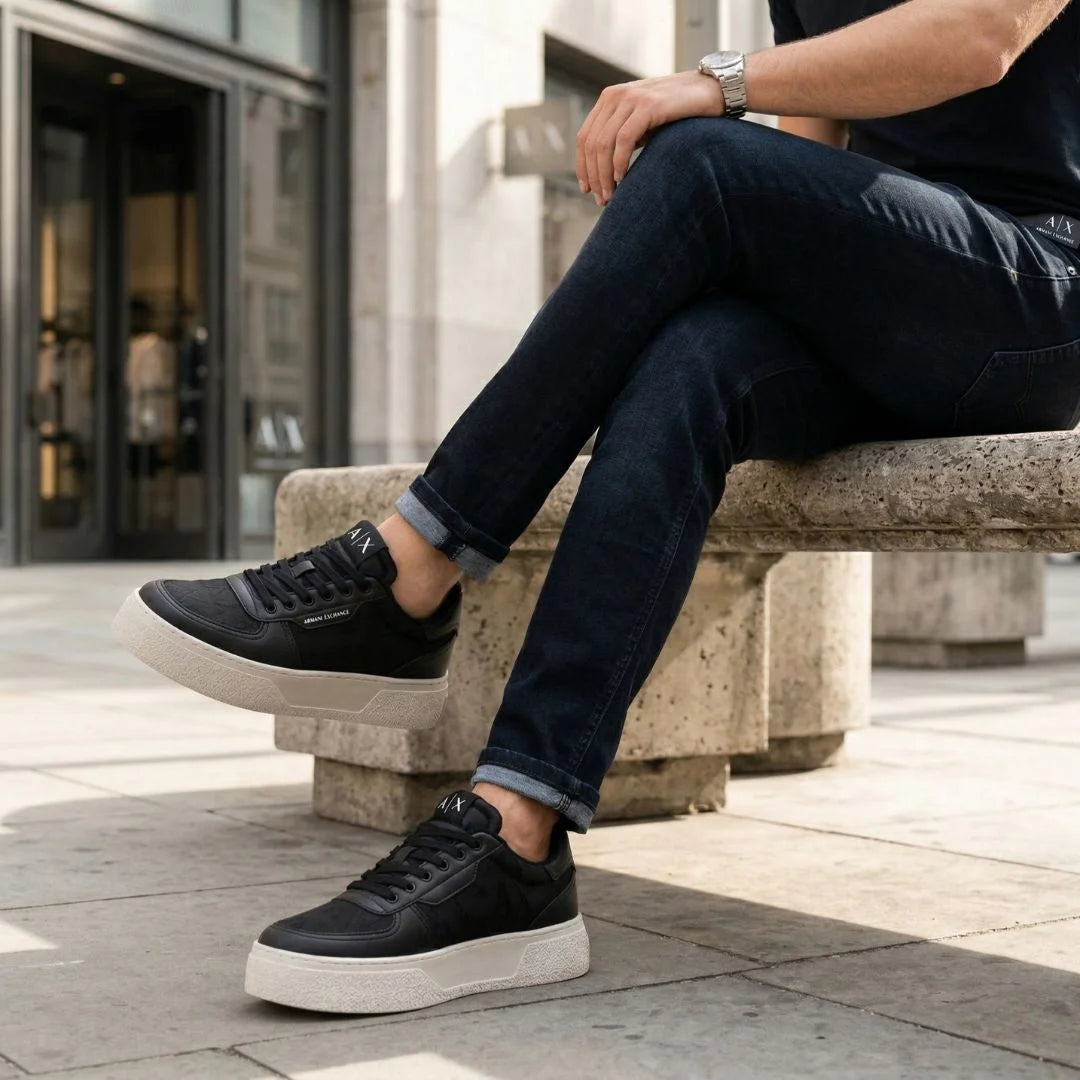 ARMANI EXCHANGE Fabric Allover Logo Sneakers XUX196-BLK