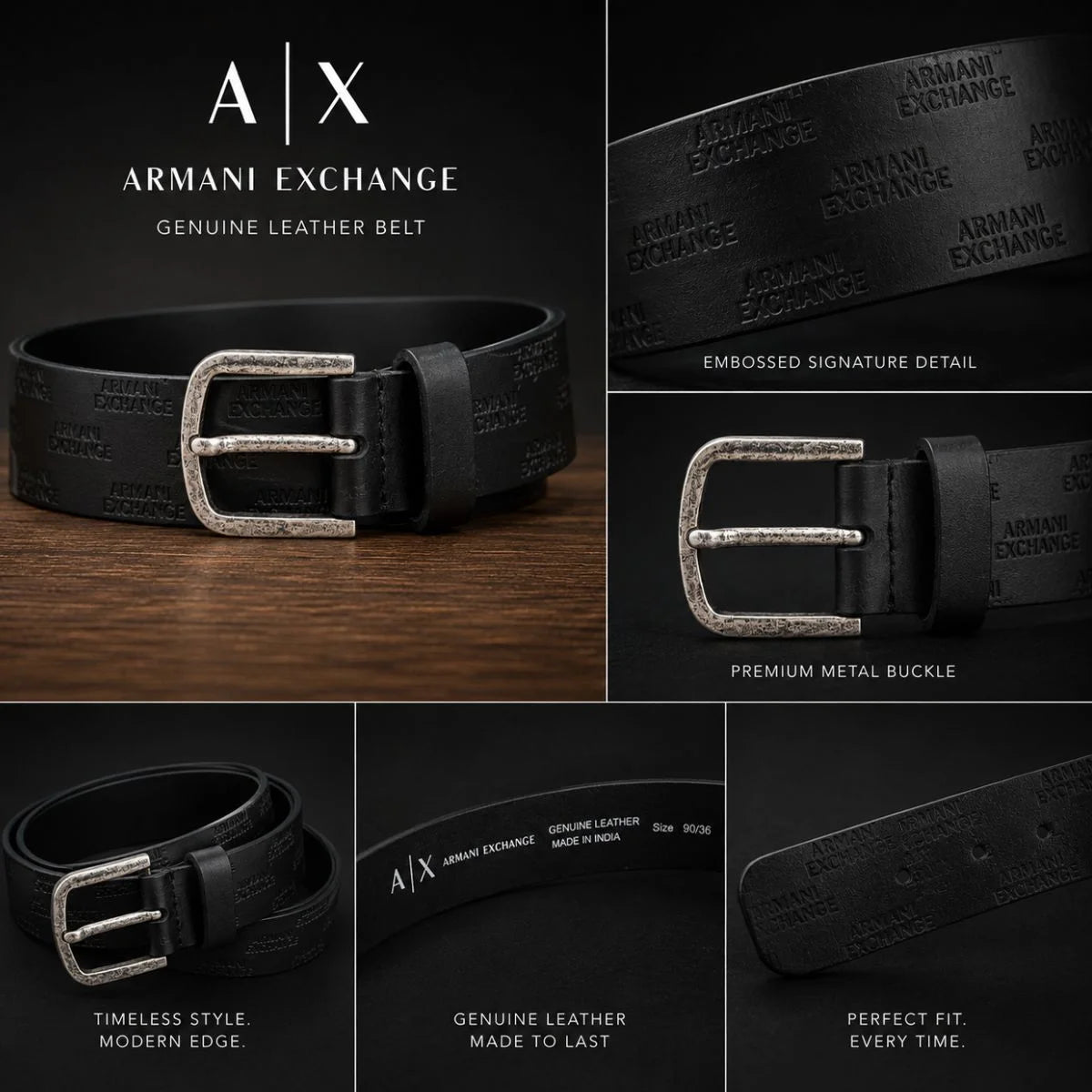 Armani Exchange Logo Golf Belt Men - BLK