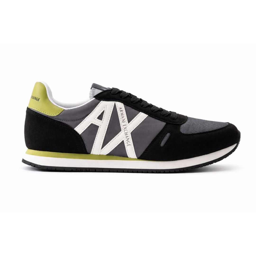 ARMANI EXCHANGE Logo Lace-Up XUX017 Sneakers - GRYGRN - Gray/ Black/ Green / 40