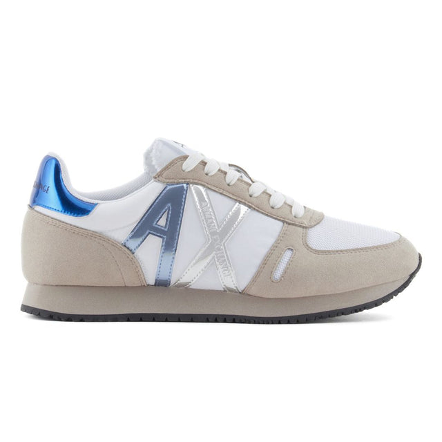 ARMANI EXCHANGE Logo Microfiber Sneakers Women XDX031-WHTMTL - White/ Gray/ Metallic Blue / 35