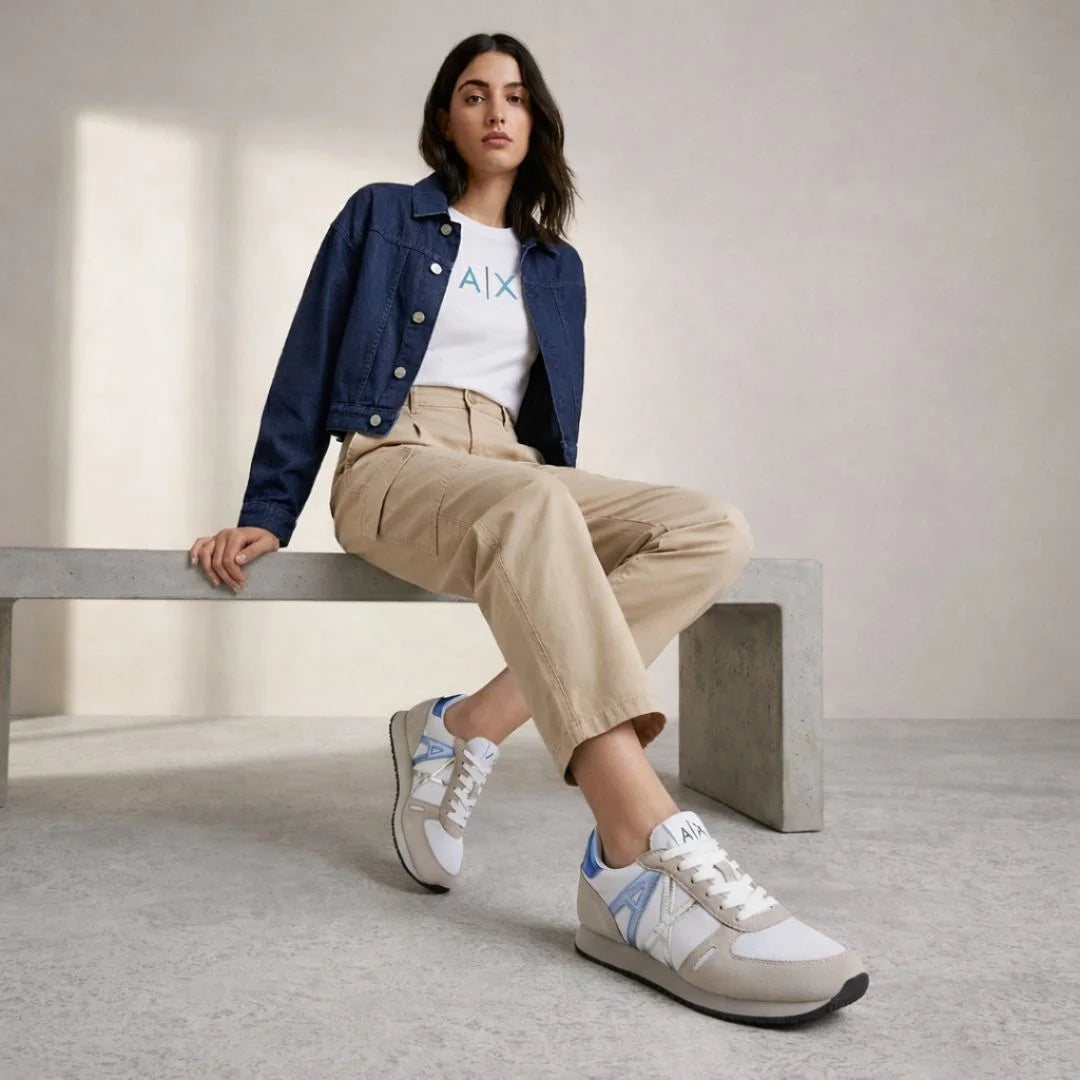 Armani Exchange Microfiber Sneakers with logo Women - WHT