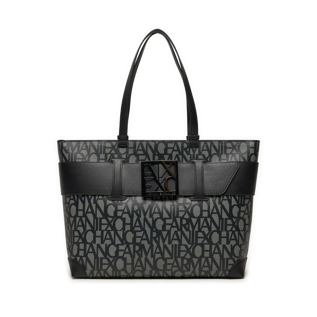 ARMANI EXCHANGE Natural Fabric Monogram Tote Bag - GRYBLK - Gray-Black